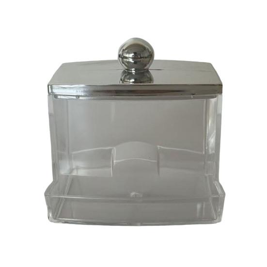 Storage Box with Bamboo Lid Dustproof Moisture Resistant Clear Acrylic Container Cotton Swabs Dental Floss Jewelry Organizer