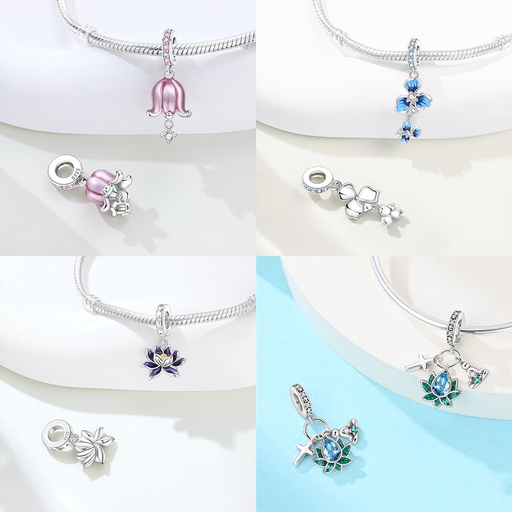 Purple Iris Blue Anemone Pendant Heart Tulip Originalcopper Bead Fit Bracelet Diy Fine Gift Women Jewelry Accessory