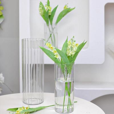 Acryl Klarer Zylinder Blumenvase für Pflanzen Bouquet Unzerbrechliche Hohe Gerippte Vase für Mittelstück Hochzeit Heimdeko