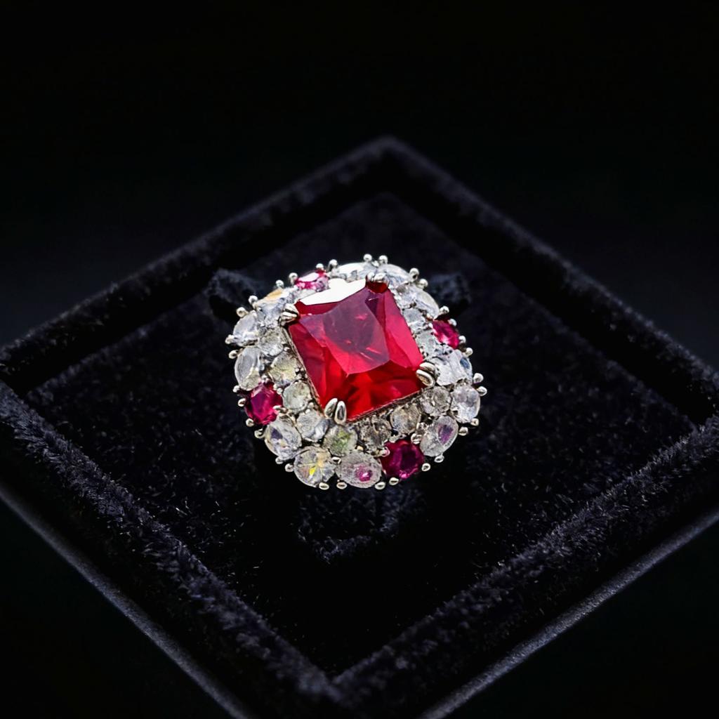 Full Diamond Luxury Emerald Ruby Square Ring Women's Large Carat High Carbon Diamond Live Ring