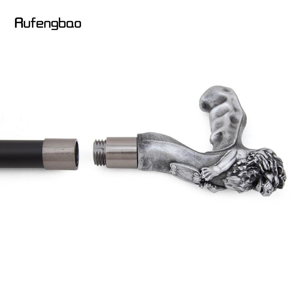 Silver Lion Head Resin Walking Cane Fashion Decorative Steel Stick Gentleman Lion Performance Stage Cane 93cm