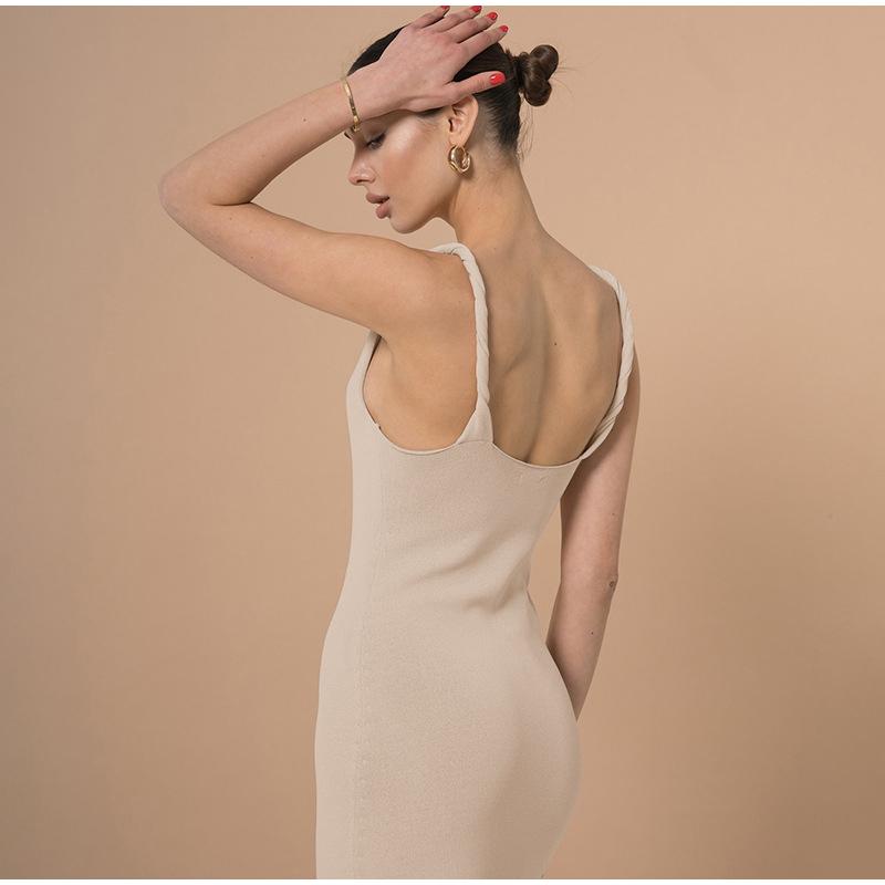 Sexy Solid Color Sleeveless Women's Spring Summer New Dress Twist Shoulder Strap Slim Dress Fashionable Wrap Evening Party Elegant Dress
