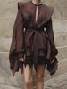 Elegant French Retro Ruffle Dress with Belt & Lantern Sleeves