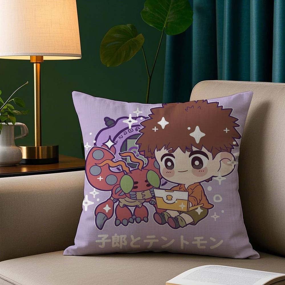 Cute D-Digimon Adventure Pillow Case Short Plush Print Cushion Cover Square Throw Pillow Covers Sofa Home Decor