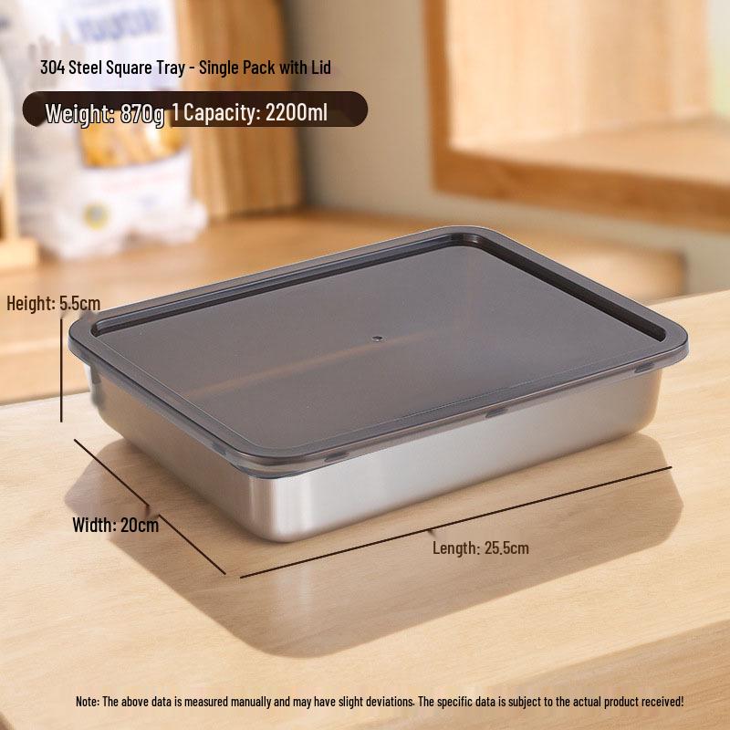 Food Grade 304 Stainless Steel Square Prep Dish with Lid