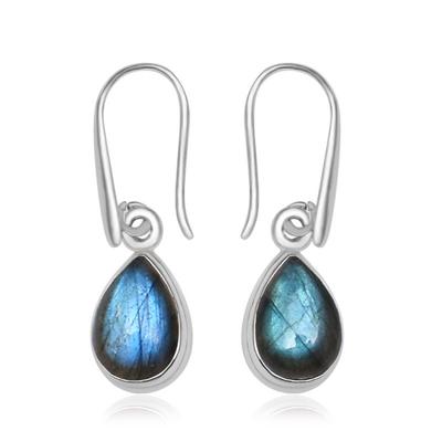 Natürliche birnenförmige blaue Flash-Labradorit-Edelsteine ​​aus 925er-Sterlingsilber, kleiner kleiner Tropfen-Ohrhänger für Frauen und Mädchen