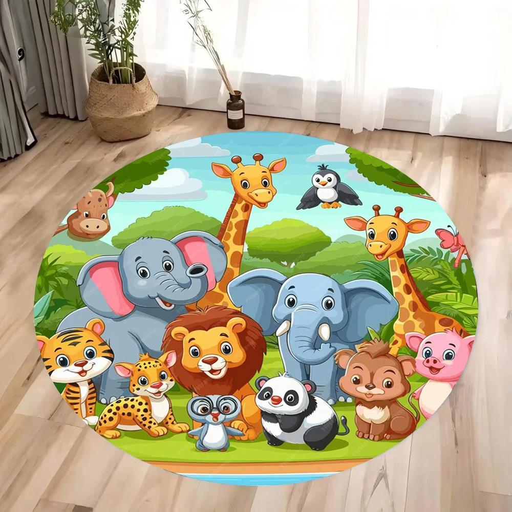 

Safari Jungle Animals Print Round Rug Kids Bedroom Carpet Living Room Nonslip Floor Mat Sofa Table Rugs for Home Decor Rug Diameter 80cm