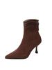 Brown elegant back zipper temperament fashionable versatile short boots women's retro matte suede pointed stiletto high heels women's