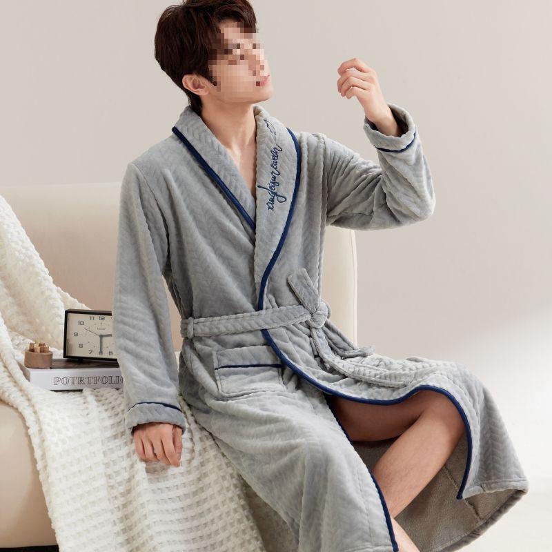 G5Z Winter Flannel Couple Robe: Men's Coral Fleece & Women's Plus Velvet Thick Warm Pajamas Bathrobe.