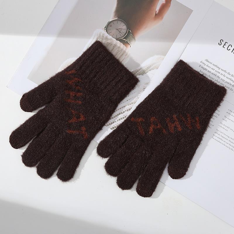 

Men s Warm Gloves Winter Cold Protection Thickened Solid Color Full Finger Outdoor Cycling Knitted Touch Screen Five Finger One Size