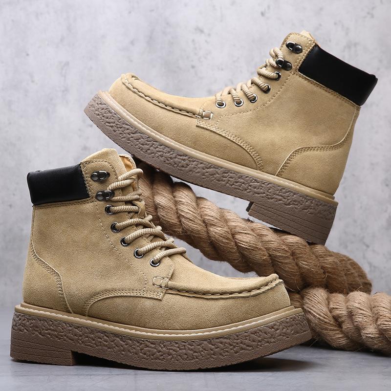 Autumn and winter new locomotive boots men's fur climbing retro thick-soled heightening men's boots high-top fashion versatile Martin boots