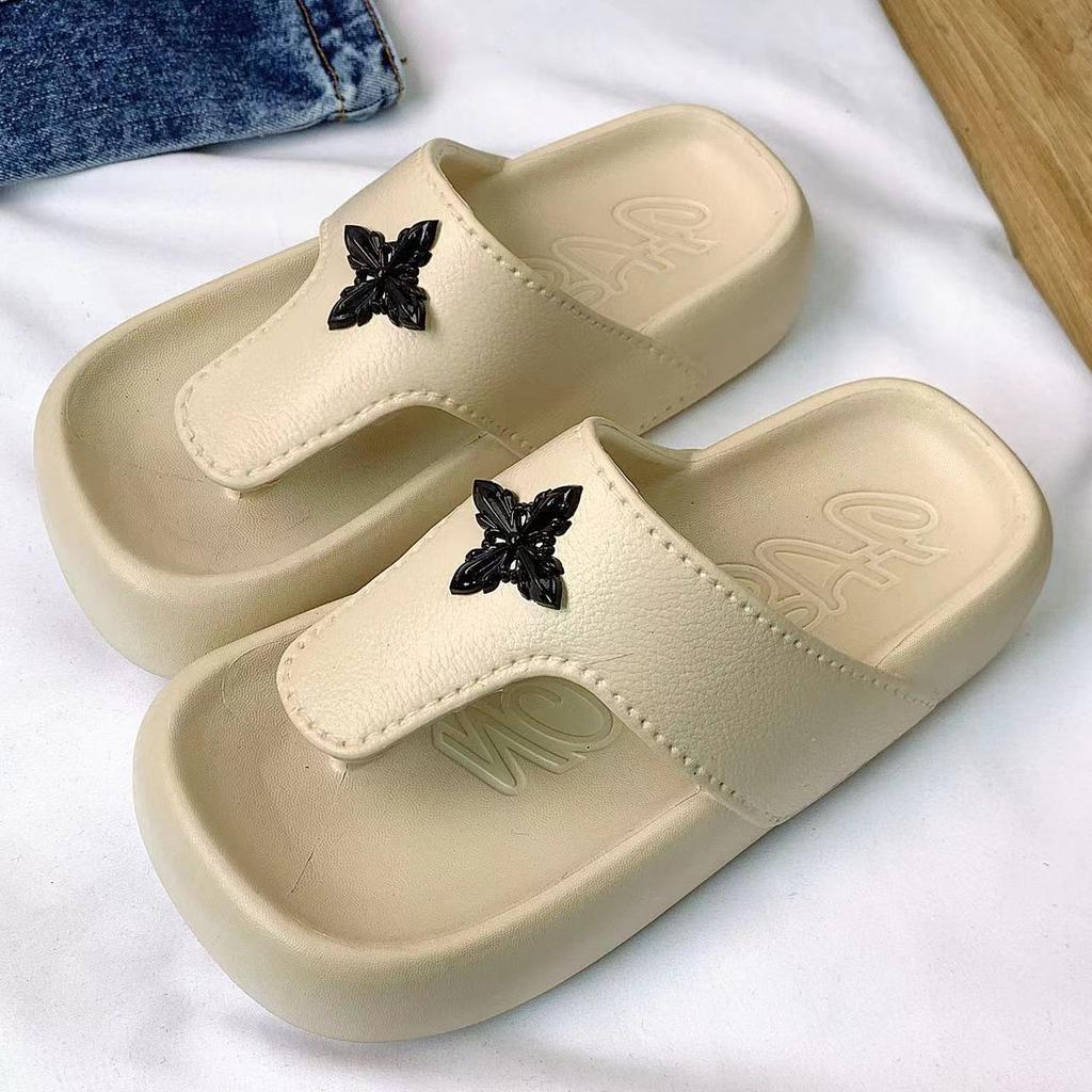 New summer versatile T-word with stars accessories slippers women's outer wear material thick-soled slippers