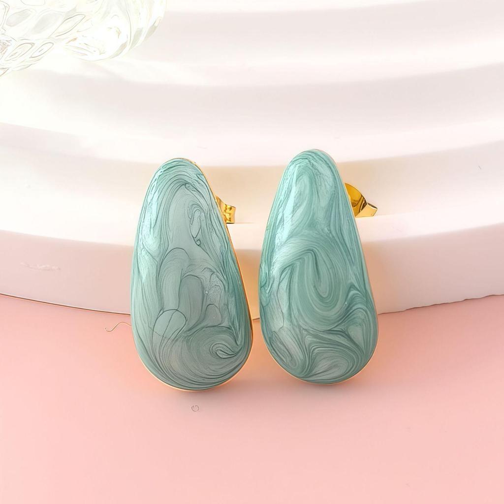 Stainless Steel Enamel Water Drop Earrings - Light Luxury Sweet Style for Women