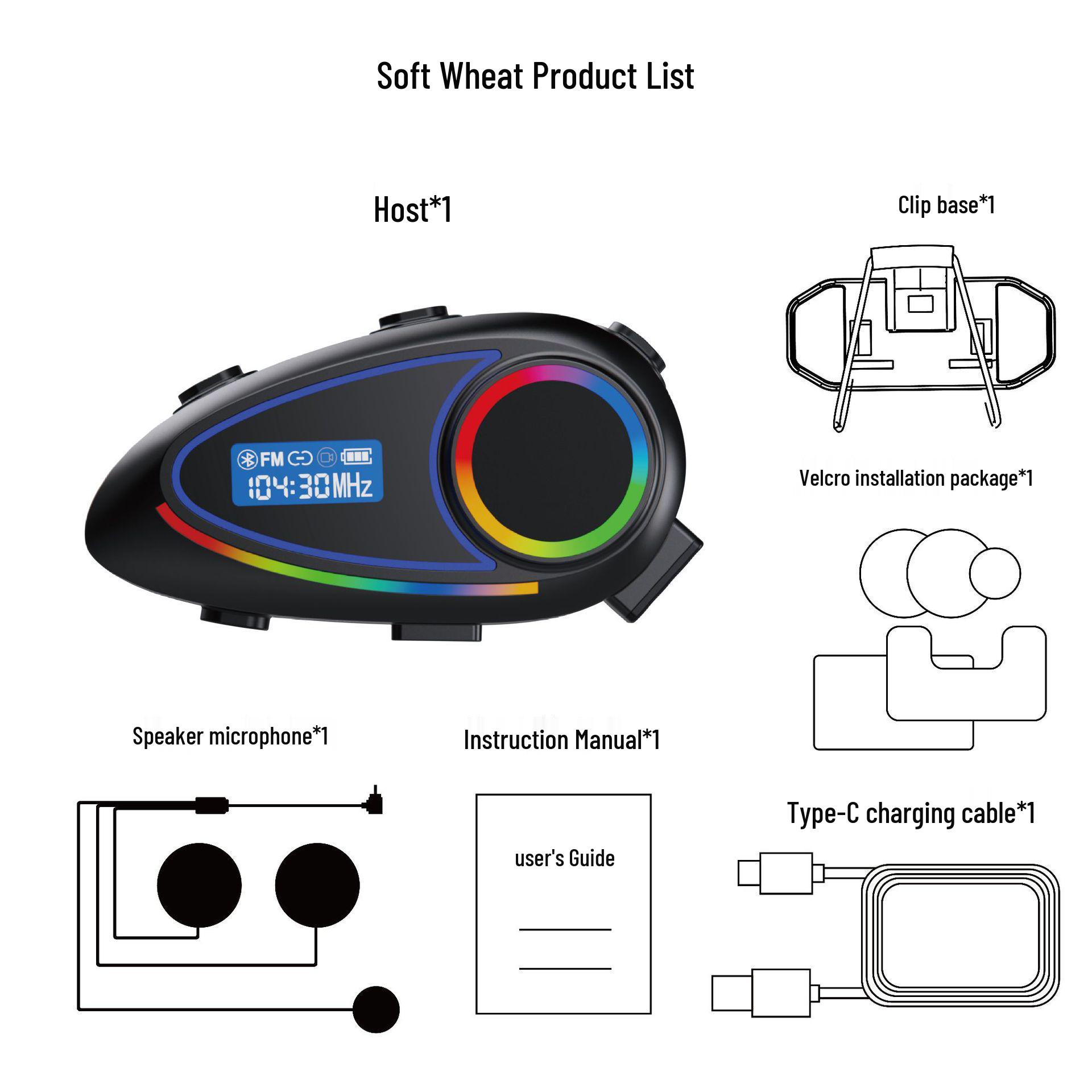 K18 Bluetooth Motorcycle Helmet Headset with LCD Screen, FM Radio, EQ Sound Settings, and Power Display. K18 Bluetooth Headset