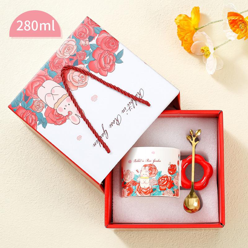 High value ceramic cup Internet celebrity same cartoon tulip home office girls coffee water cup souvenir cup