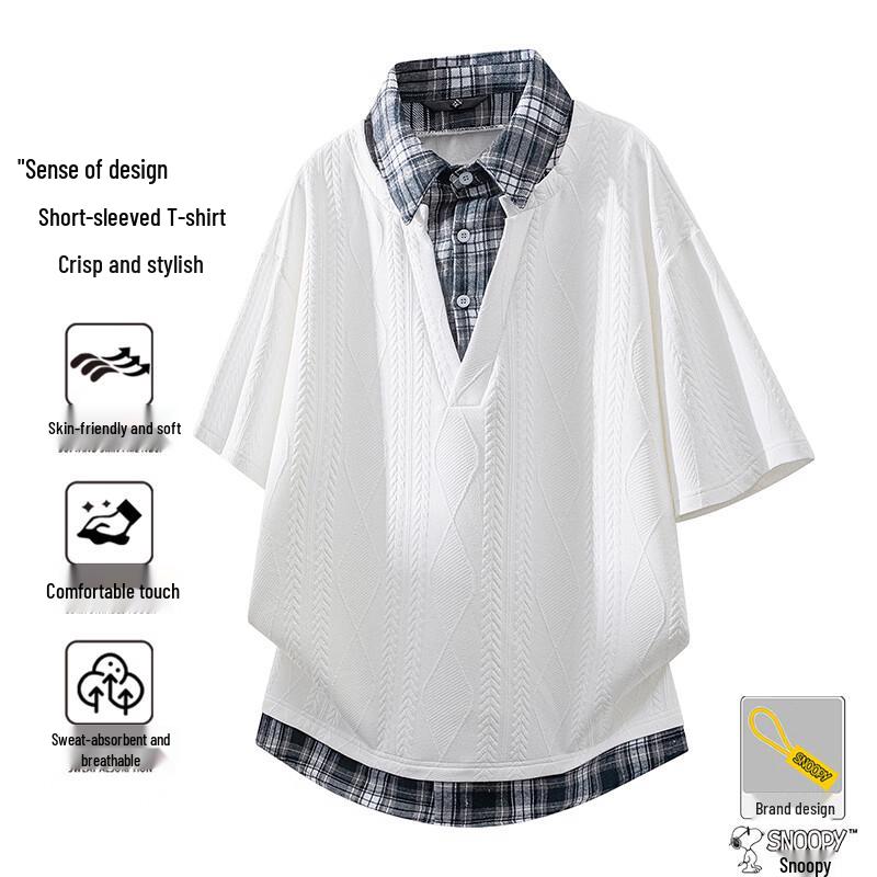 Snoopy Men s Short Sleeve Fake Two-Piece Polo T-Shirt XL белый