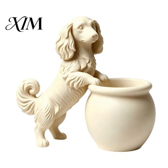 Small Herbaceous Flower Holder 3D Printed Long Haired Dachshund Planter, Cute Dog Flowerpot for Cactus Air Decorative Ceramic Look Pot Plants
