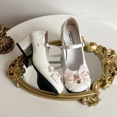Fashion 34-42 Large-sized Women's Shoes 2025 New Style Bow Mary Jane Chunk-heeled Single Shoes Paired with Skirt and Small Leather Shoes