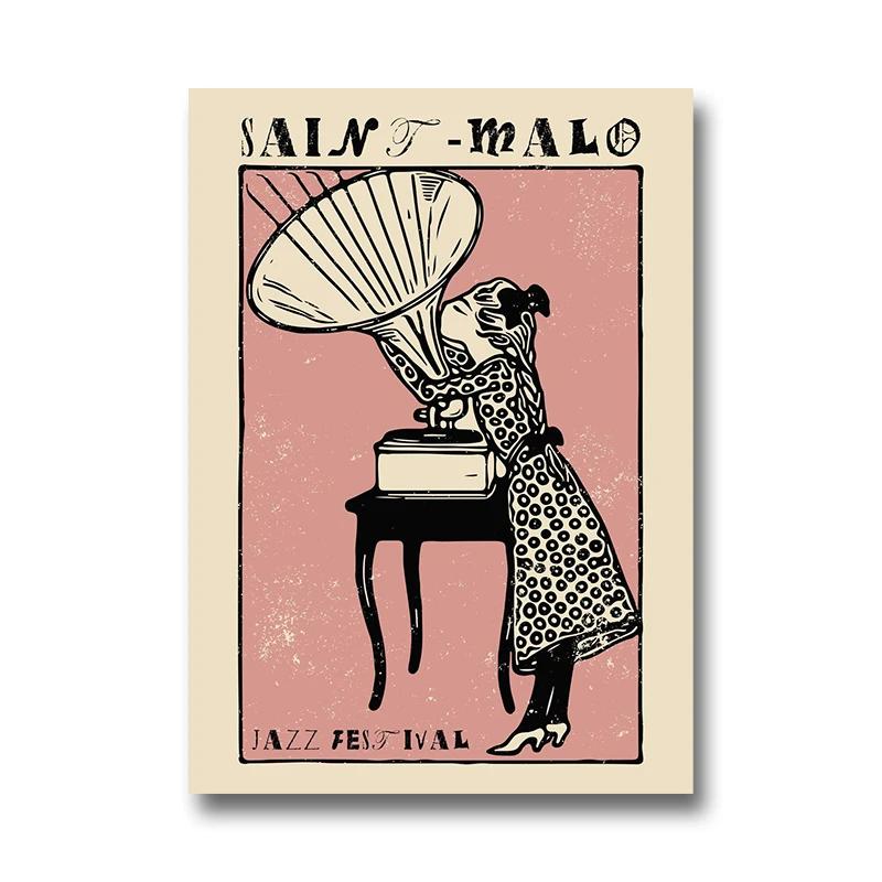 Vintage Jazz Festival Canvas Paintings Retro Jazz Club Poster and Print Wall Art Picture for Living Room Cuadros Home Decoration
