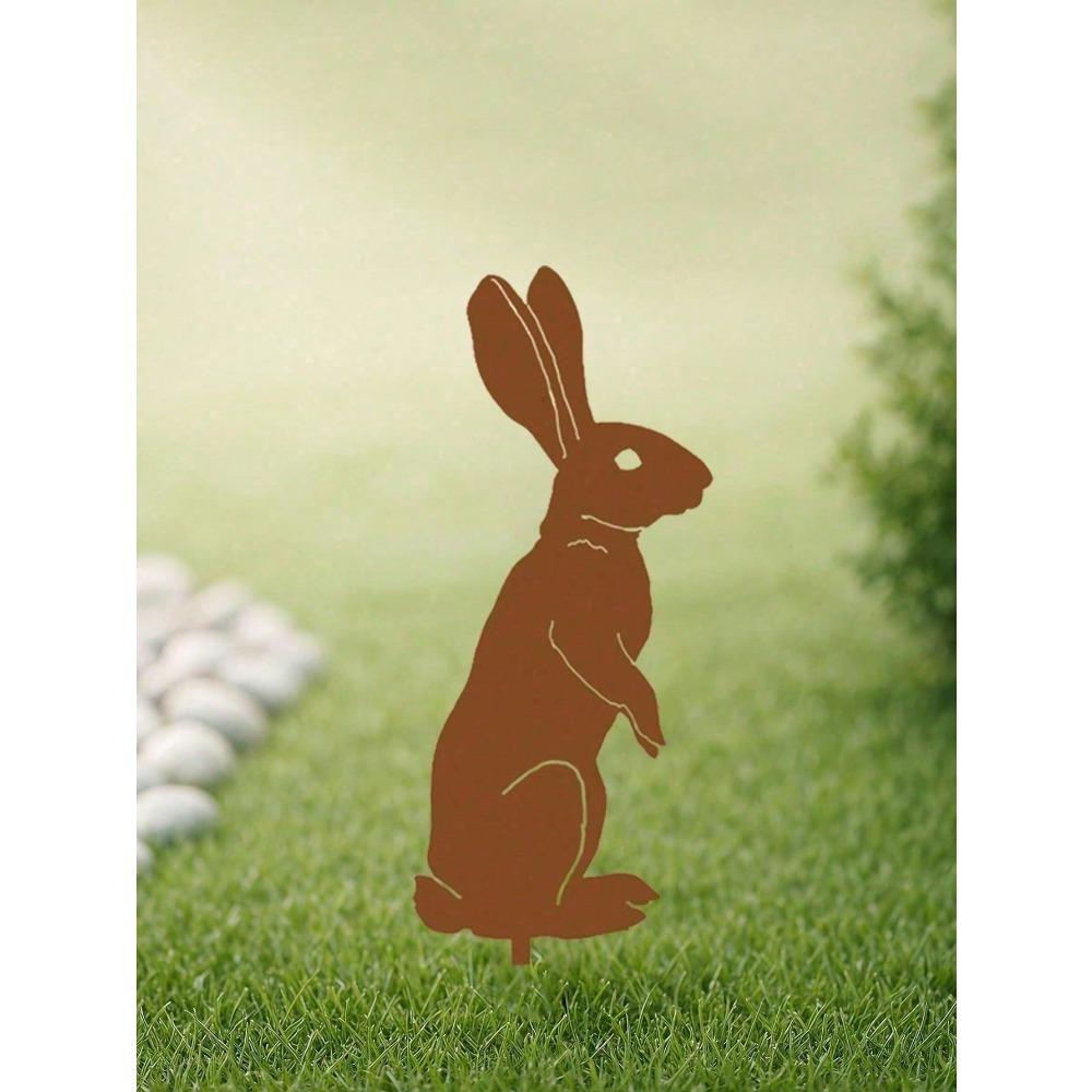 Iron Rabbit Garden Sculpture Lawn Decor Animal Ornament Yard Art Statue Easter Spring Gift Outdoor Metal Stakes Party Decoration