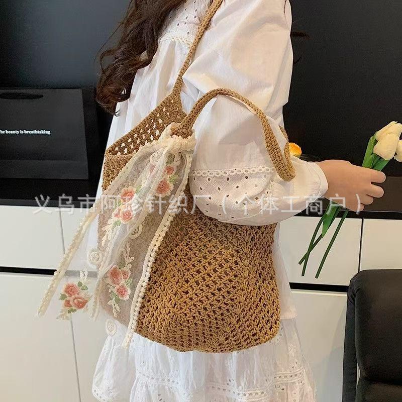 Korean Chic Crochet Mesh Shoulder Bag – Women’s Hand-Knitted Large Tote for Summer Beach