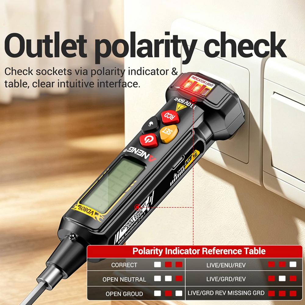 Non-Contact Voltage Tester Pen ANENG VD809 Digital Socket Analyzer Circuit Breaker Finder Continuity Rechargeable Detector Tools
