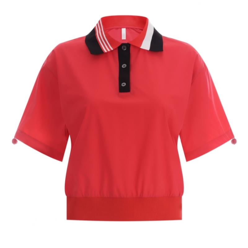 Shop   Women Contrast Collar Button Open Sleeve String Golf Short Sleeve Lb Wsh 