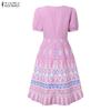 ZANZEA Women Casual Round Neck Short Sleeve Loose Print Dress