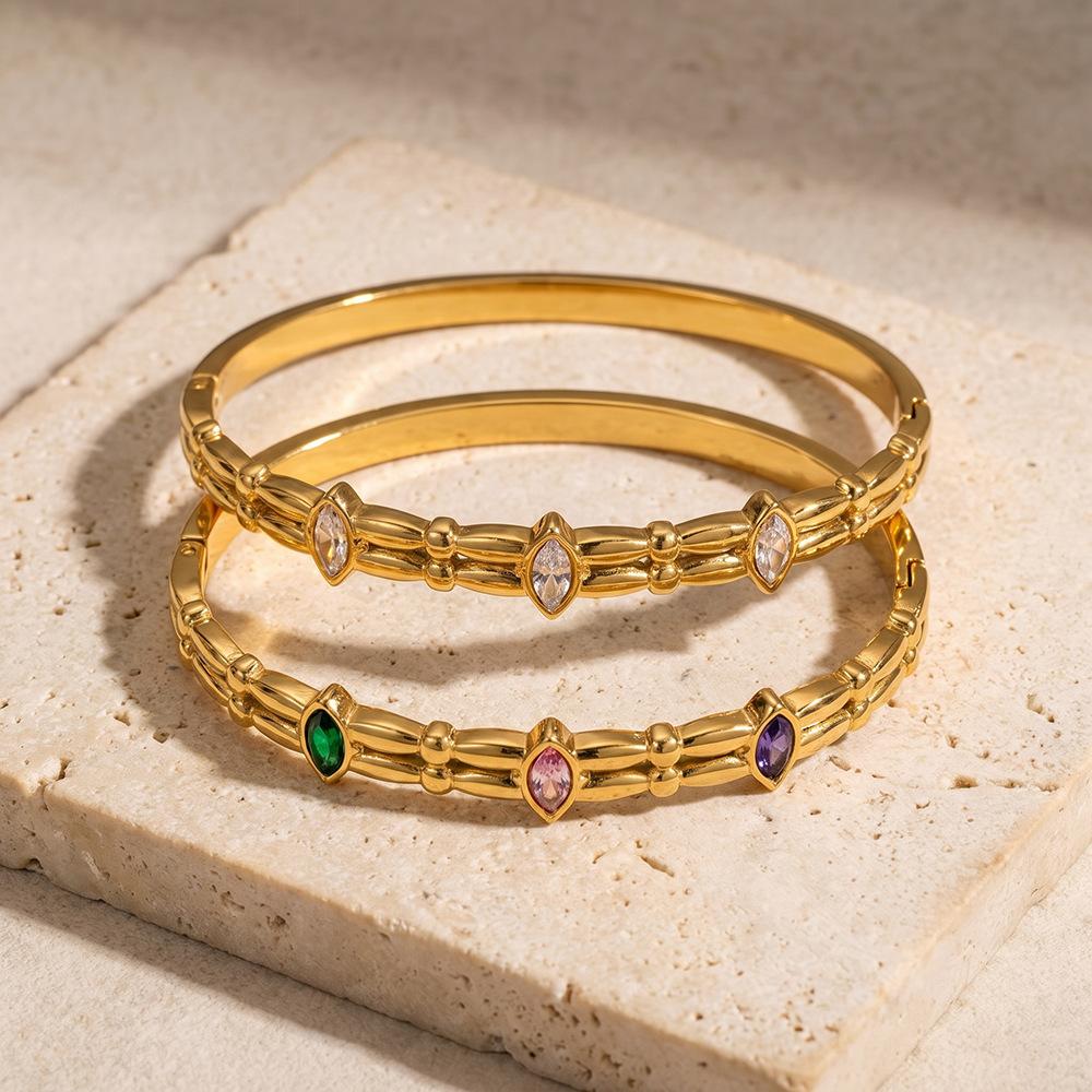 Trendy New Arrival 18k Gold Plated Zircon Oval Bracelet Stainless Steel Stacked Geometric Bangle Bracelet Anti Tarnish Jewelry