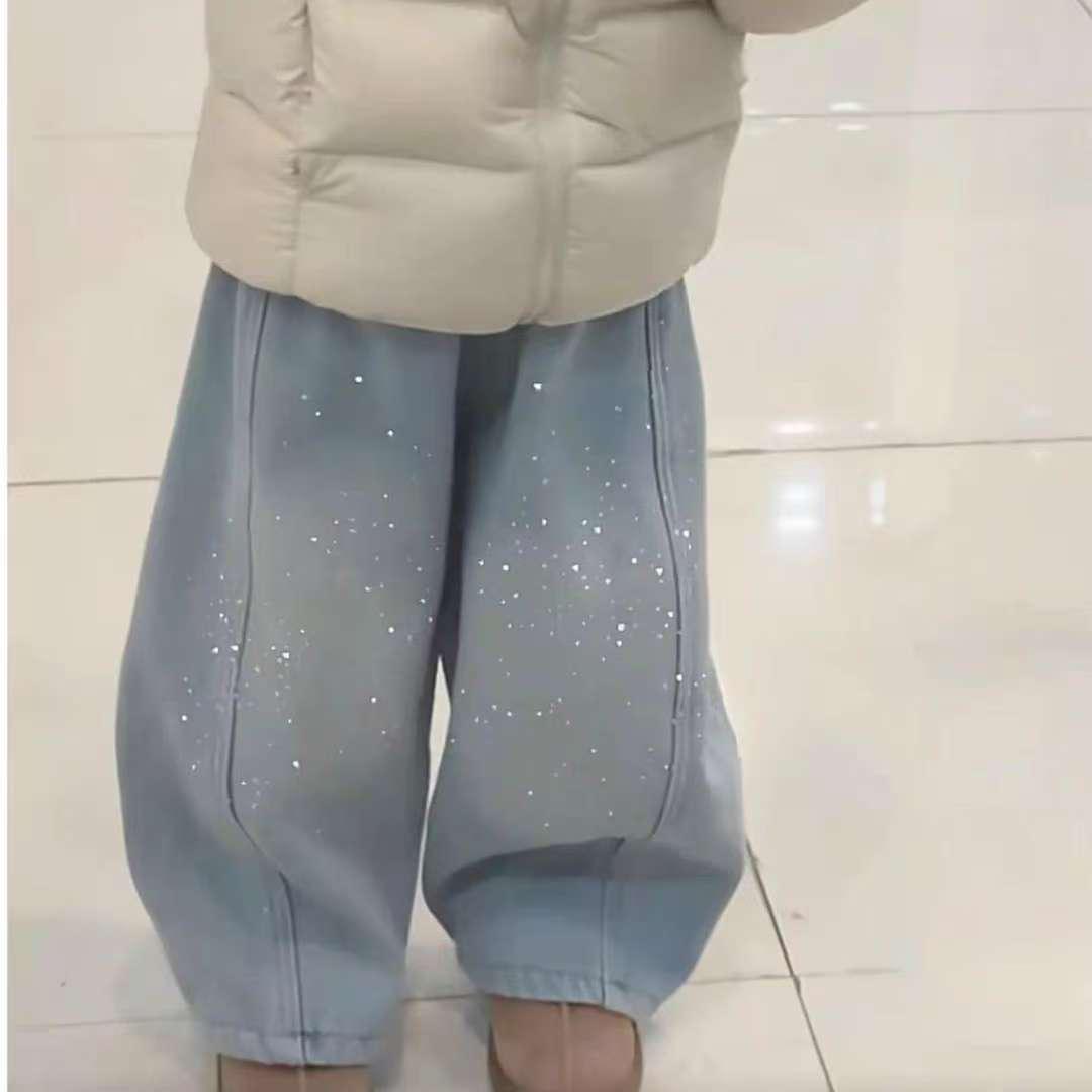 2026 Spring New Arrival Brilliant Star Sparkle Toddler Boys  Shiny Casual Loose Jeans Korean Style 80