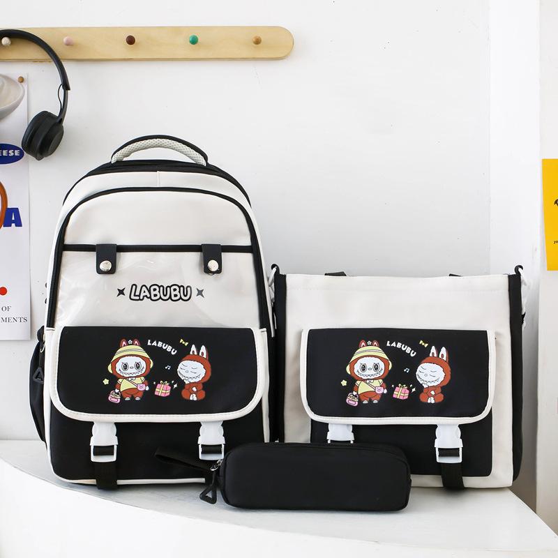 Primary School Student Schoolbag Cute Cartoon Backpack Simple Lightweight Backpack Large Capacity Primary and Secondary School Three Piece Set