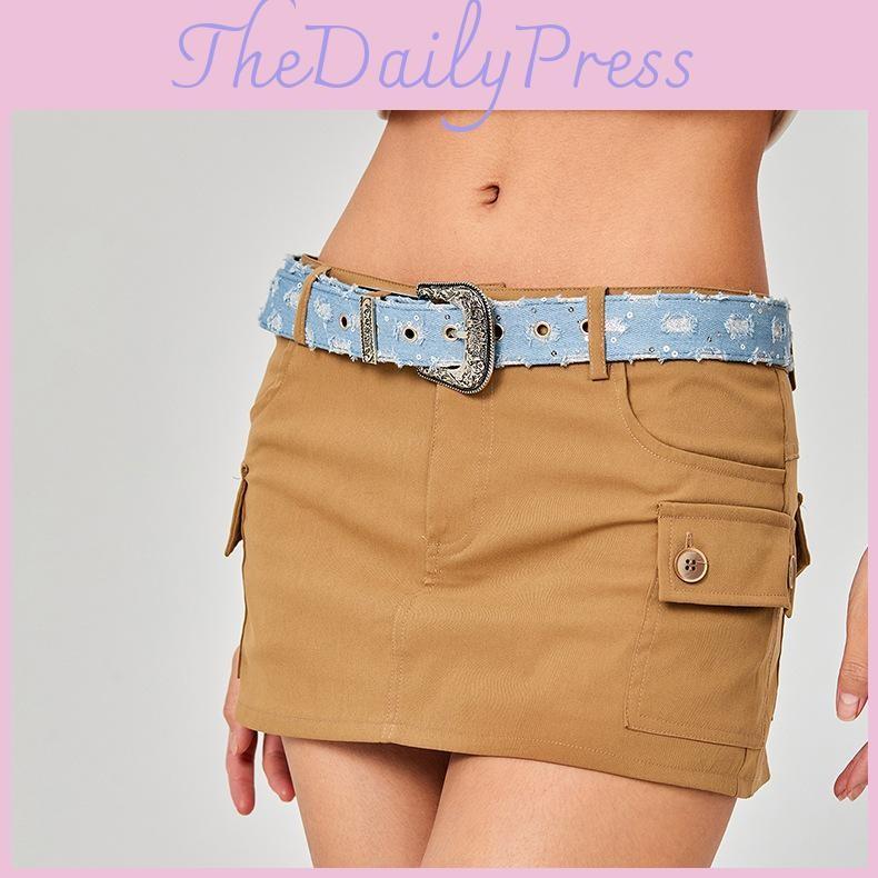 Cloth Retro Denim Carved Buckle Blue Waistband Adjustable Fit Fabric Material