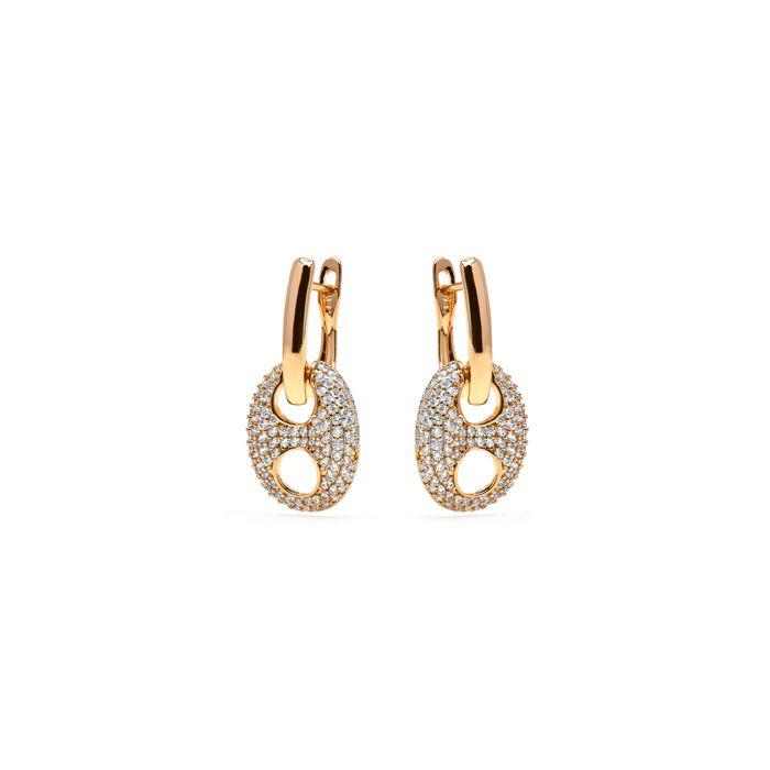 Earrings - LUXENTER - Memat - 18k Gold Finish - White Zirconia - Half Hoop 27.4×13.6 Mm