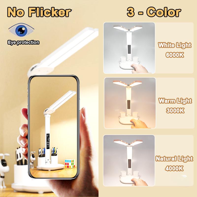 Lampă de birou cu LED, 3 niveluri, cu reglare tactilă, lumină de noapte, reîncărcabilă prin USB, protecție ochilor, lampă de masă pliabilă pentru dormitor, noptiera