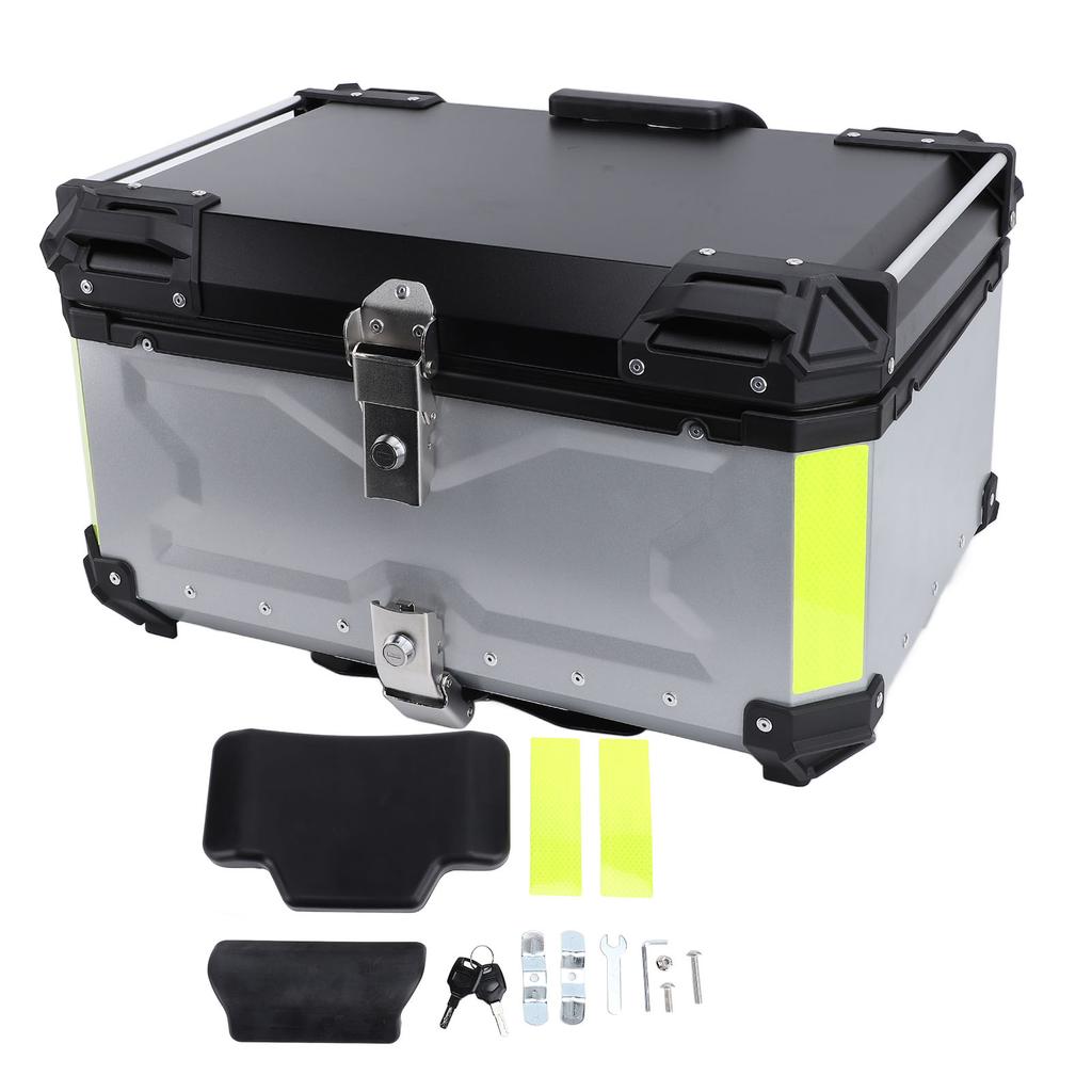 65L Motorcycle Top Case with Security Lock Water Resistant Aluminum Alloy Reflective Sticker Trunk