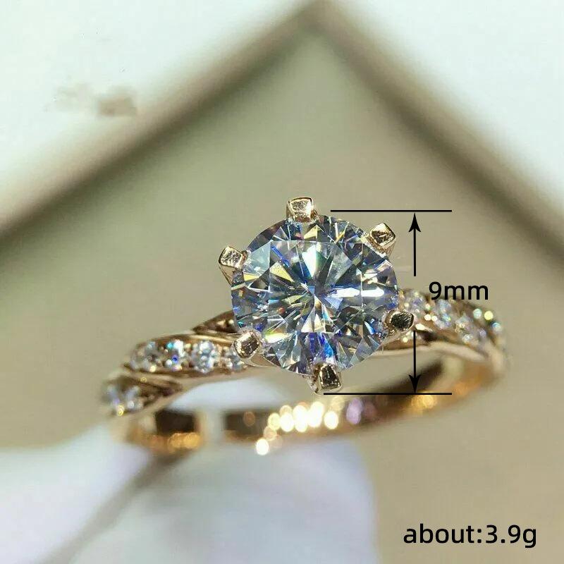 Ladies' Engagement Ring, Set with Round Synthetic Zircon, Elegant and Eye-catching Jewelry, Daily Wear, Birthday Gift