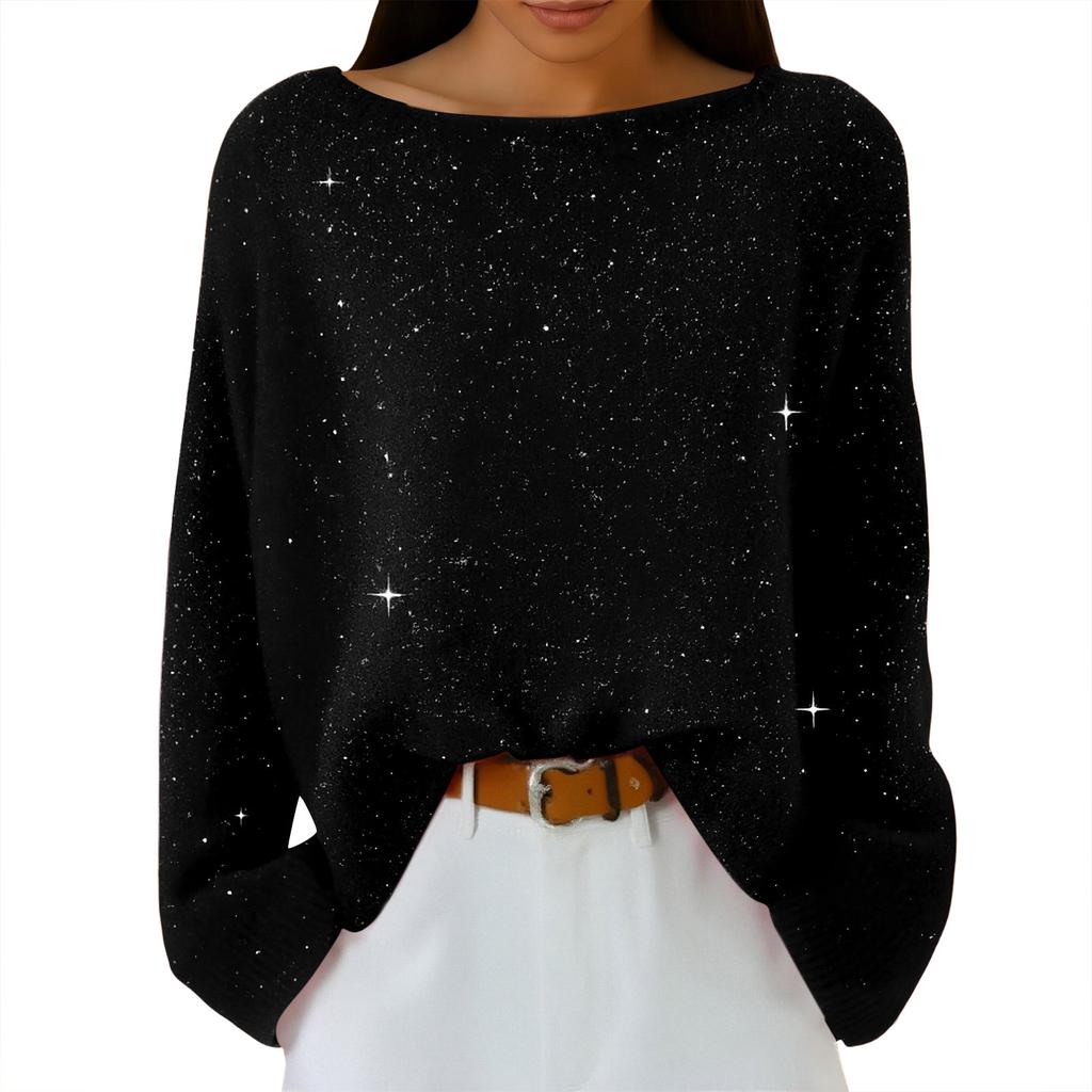 Women Sequin Knitted Casual Pullover Tops Fashion  Long Sleeve Sweaters
