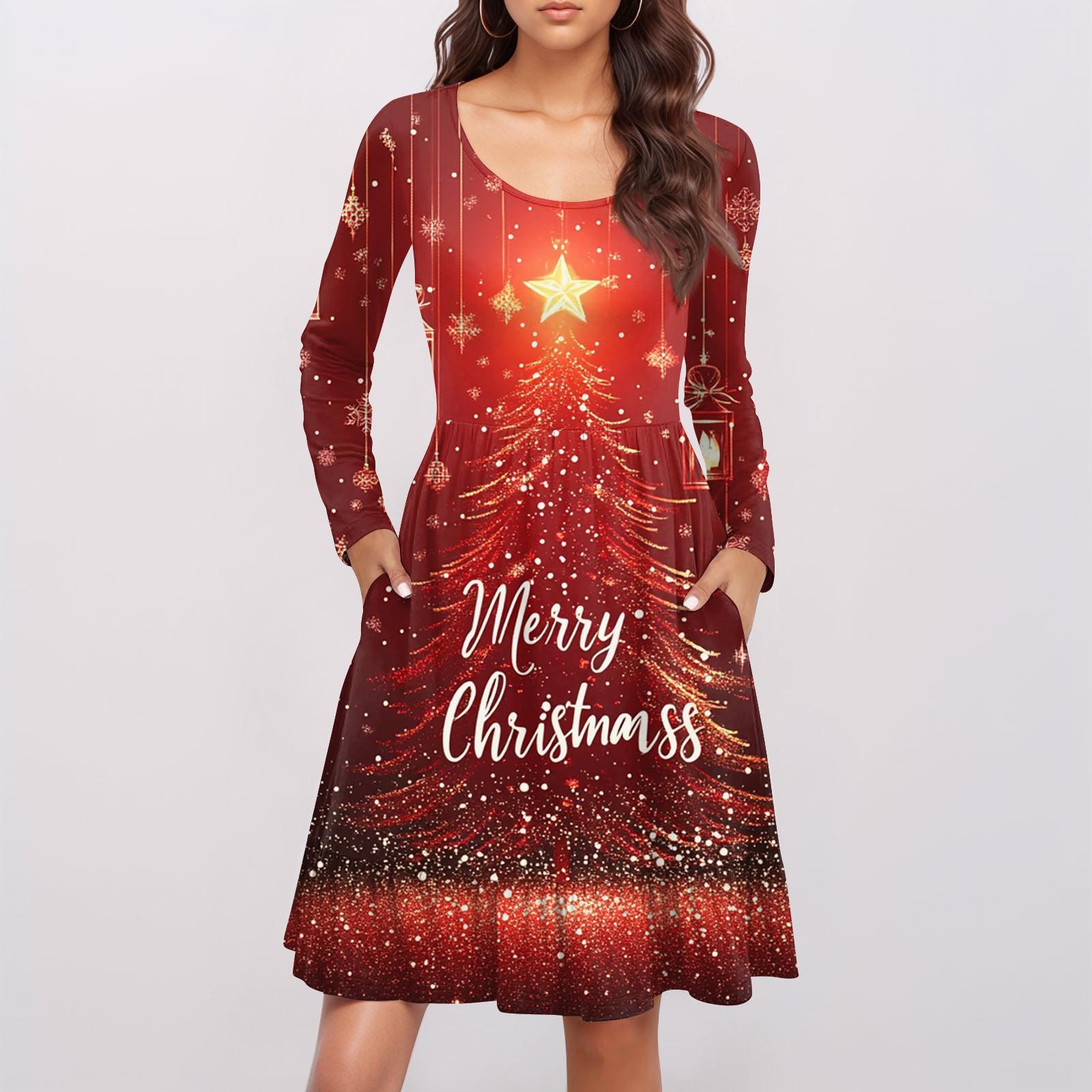 

Женское повседневное платье с круглым вырезом и длинными рукавами, плиссированное платье со свободной талией L красный