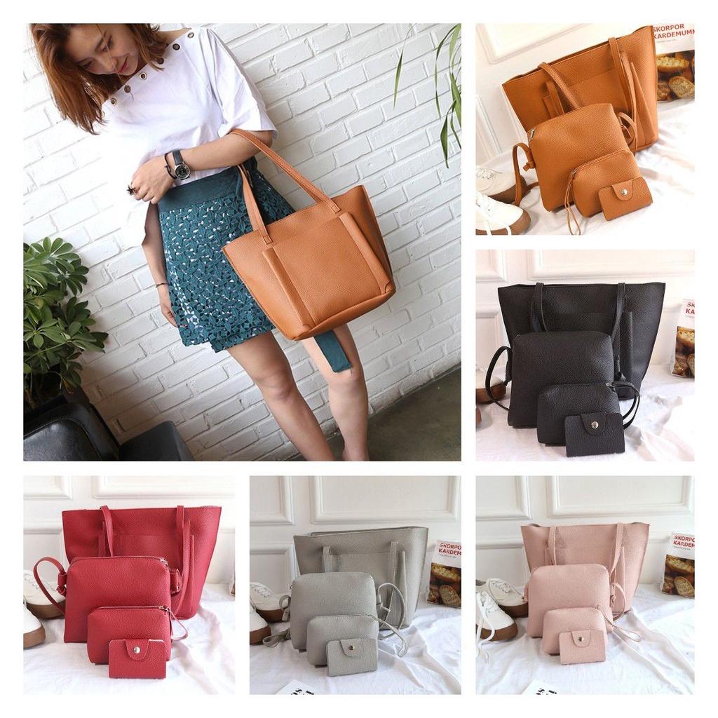 Fashionable Lychee Pattern Handbag Set For Women With 4 Pieces
