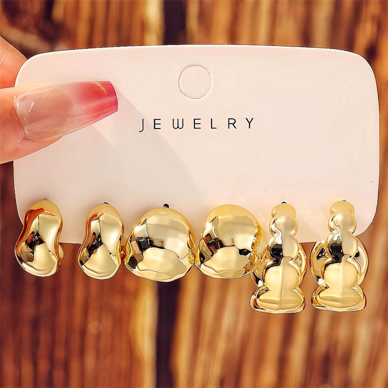 New Trendy Gold Color Twisted C Shape Tear Drop Earrings Set For Women Fashion Metal Geometric Circle Earrings Jewelry Gifts