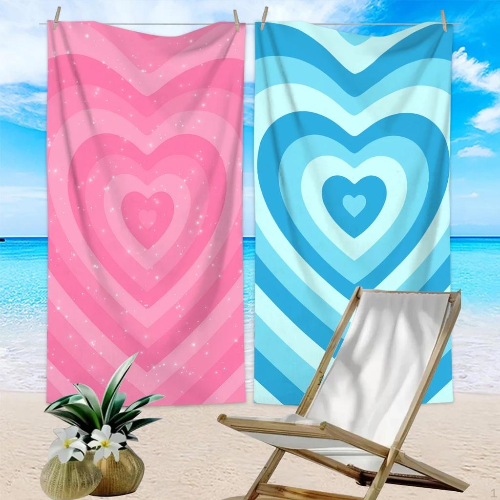 Plus Size Beach Towel Quick Dry Sand Free Large Heart Print Bath Towel For Adults Swimming Pool Travel Mat Summer Vacation Gift