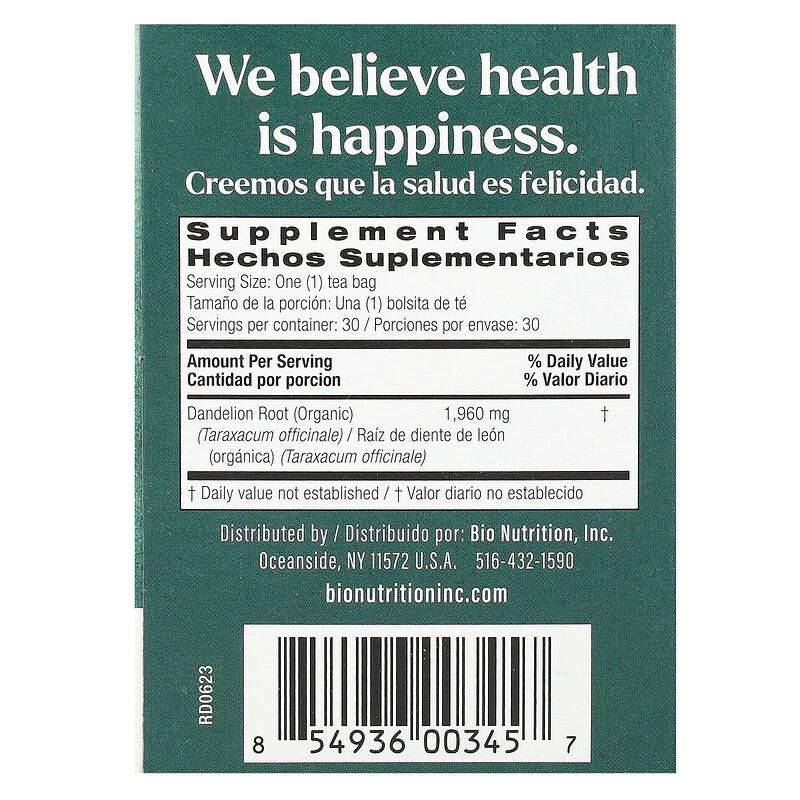 Dandelion Root Tea, Caffeine Free, 30 Tea Bags, 2.1 oz (58.8 g)