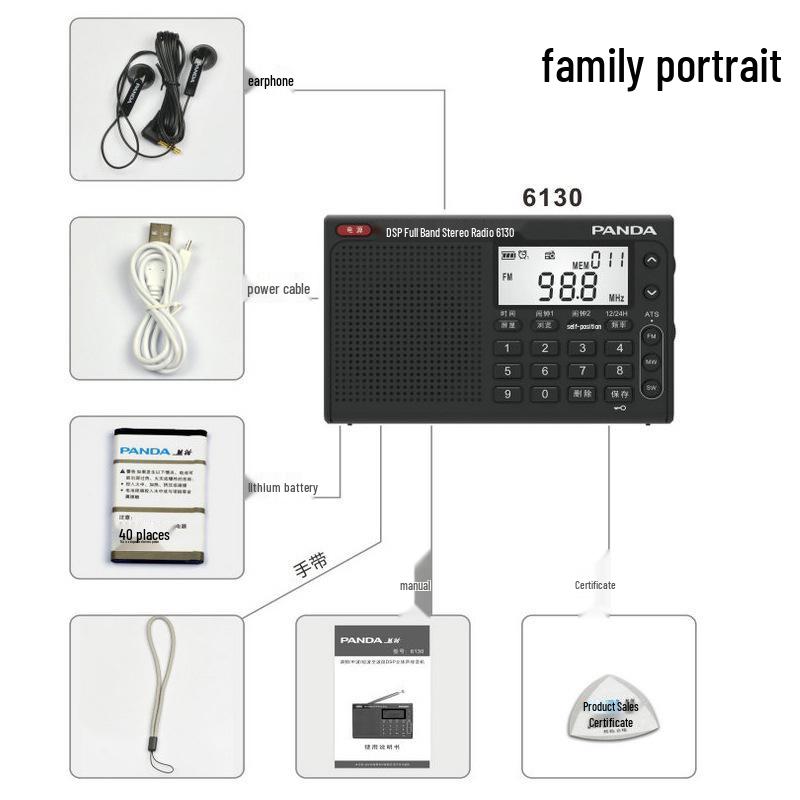 PANDA 6130 Portable Full-Band FM Radio for Elderly, English CET-4/6 Exam-Compatible
