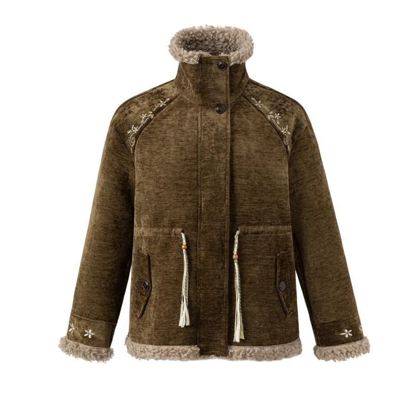Magic Bear Fleece Cotton Coat Chenille Jacket Retro Nomadic Style Loose Fit Winter Warm Outwear