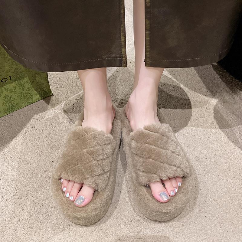 Fashion Aphixta Platform Warm Winter Furry Slippers Women Indoor Slippers Shoes Checkered Design Solid Color Footwear Size 42