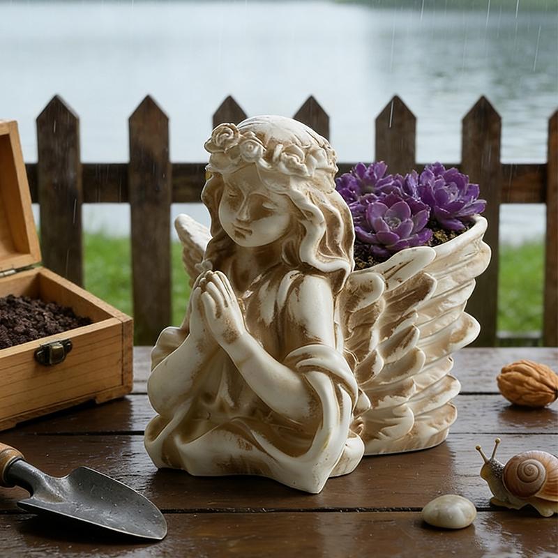 Retro Outdoor Garden Angel Flowerpot Courtyard Balcony Decoration Craft Flowerpot Statue Creative Accessory Gift for Friends
