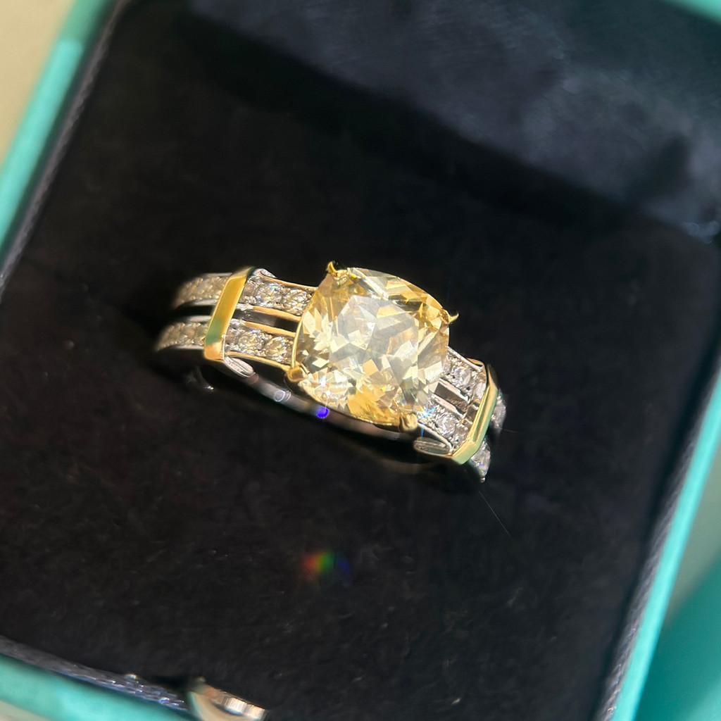 

Yellow Diamond Double Row Diamond Ring Color Separation Ring Colored Gem Non Allergic Electroplating Thick Gold Birthday Gift Daily Dressing US9 жовтий
