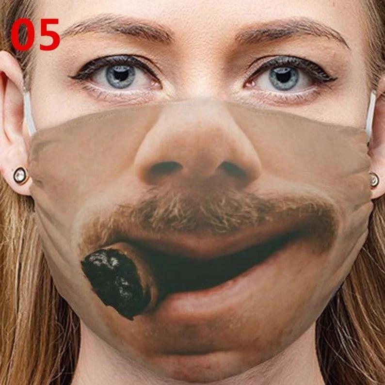 New Unisex 3D Funny Face Printed Masks Adult Windproof Washable Reusable Cotton Mouth Mask