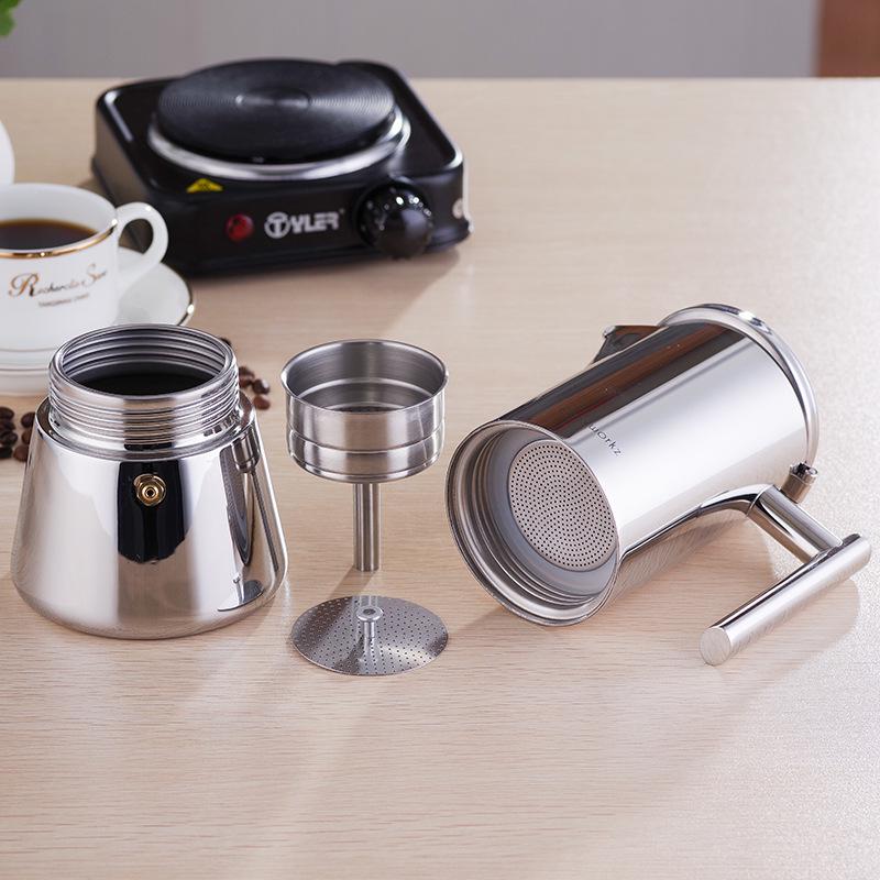 Moka Pot Espresso Maker din Oțel Inoxidabil Italian pentru Plite cu Inducție