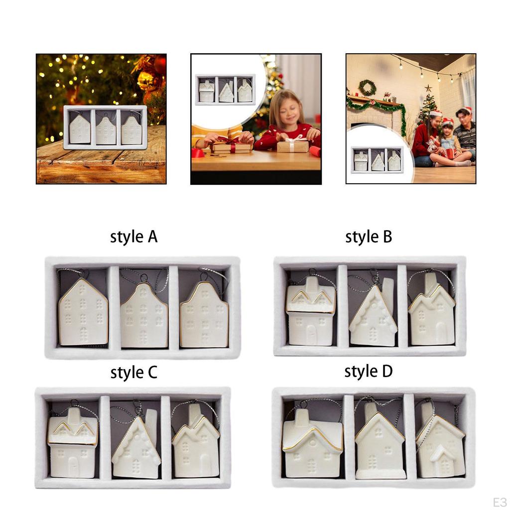 3 Pieces Christmas Mini House Pendant Hanging Creative Xmas Village Toy Decoration for